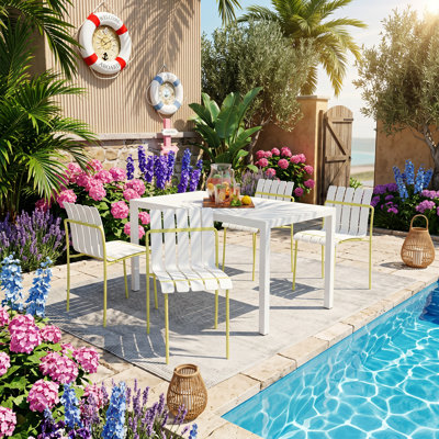 Summer 22.24" W x 21.06" D x 32.28" H Metal and Polypropylene Stackable Outdoor Dining Chair (Set of 4)
