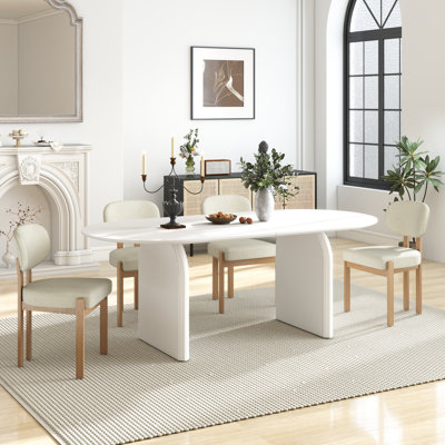 Mid Century Wooden Oval Pedestal Dining Table Sets by Latitude Run