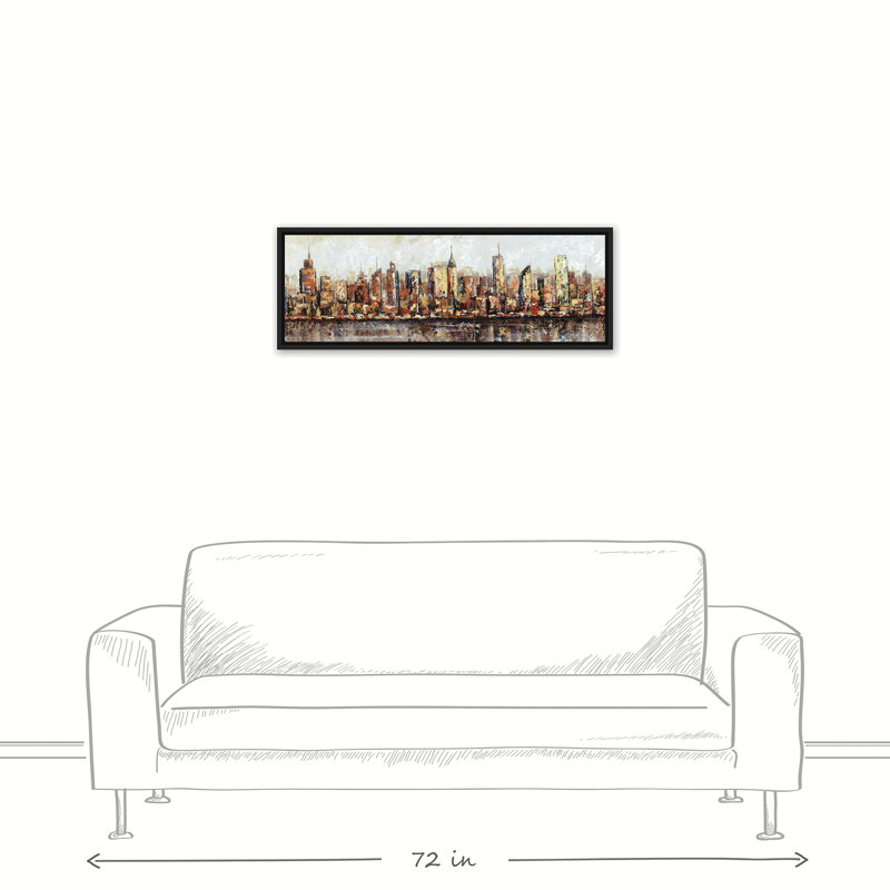 « painted cityscape », impression sur toile, H 12 po x l 36 po, Cadre noir