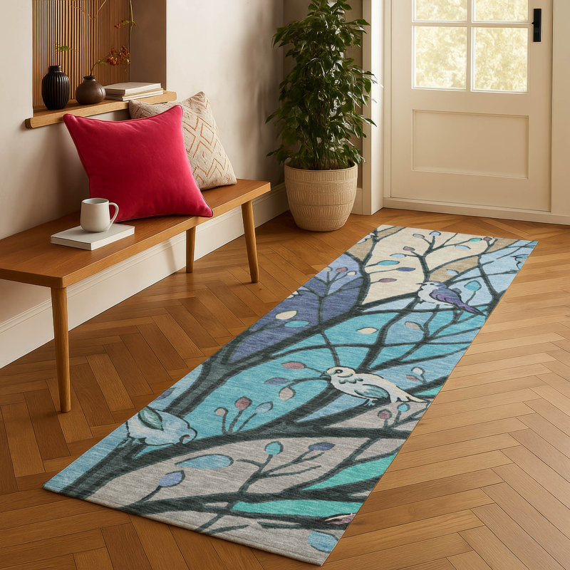 Machine Washable Indoor/Outdoor Adalaide ACN2336 Botanical Rug, Runner 2'3" x 7'6"