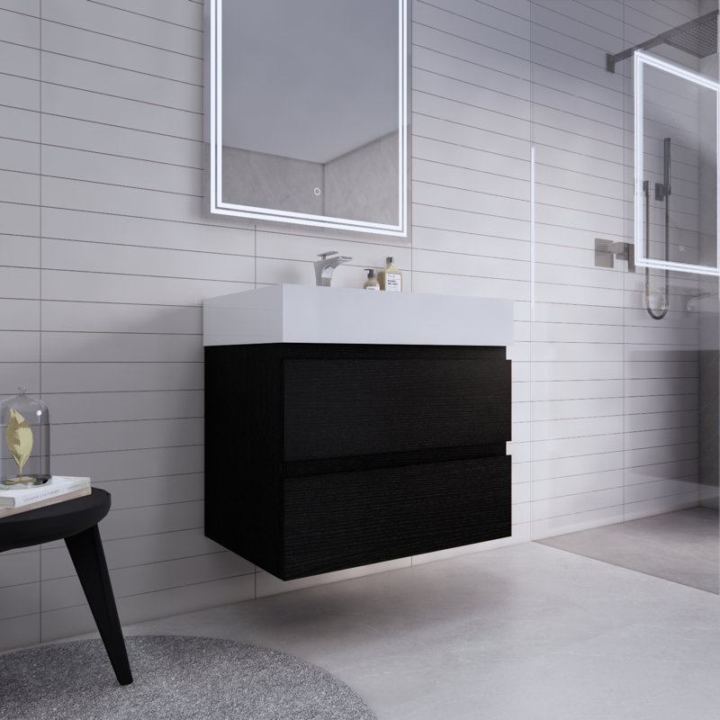 Babajide 29.5'' Single Bathroom Vanity with Acrylic Top, Rich Black Oak