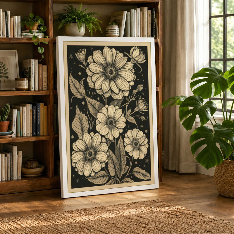 Daisy Study Botanical - Wrapped Canvas, 24x16 - 61.0 x 40.6 cm, Taupe Border