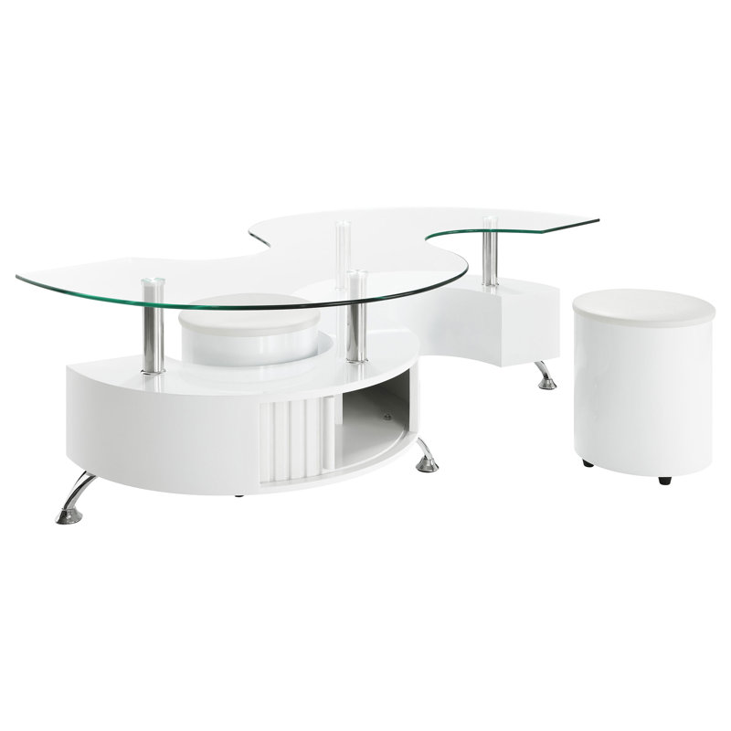 Ensemble de table basse et tabourets 3 pièces Buckley Cappuccino, Blanc ultrabrillant