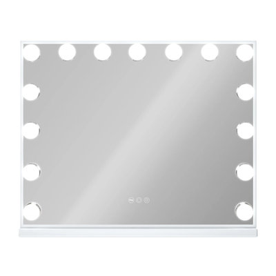 Miroir de salle de bain avec lumières, miroir de maquillage Hollywood avec 15 ampoules à DEL à intensité variable, 3 couleurs et port de charge USB pour le vestiaire et la chambre à coucher, structure mince en métal, plateau de table / mur