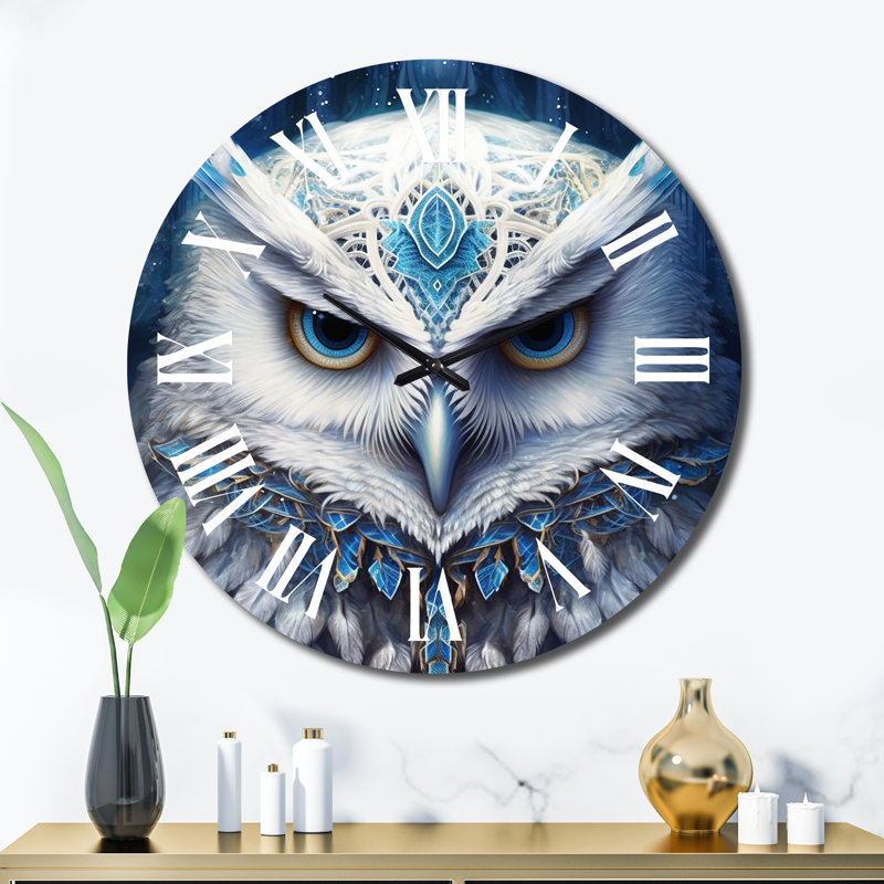Portrait d'une horloge murale Mythical White Owl III, Très grand