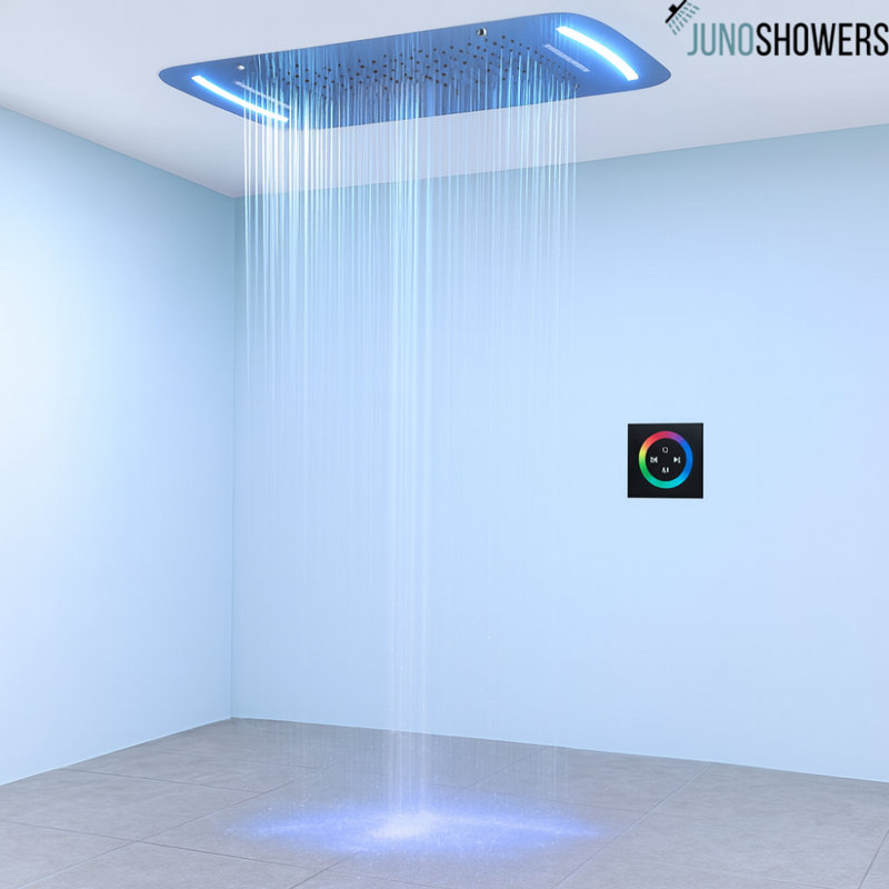 Robinet de douche noir mat avec valve thermostatique et douchette amovible