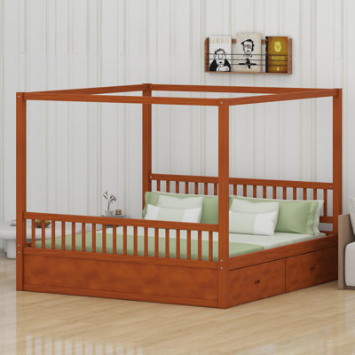 Elegant Canopy Bed with Hidden Underbed Storage Compartments