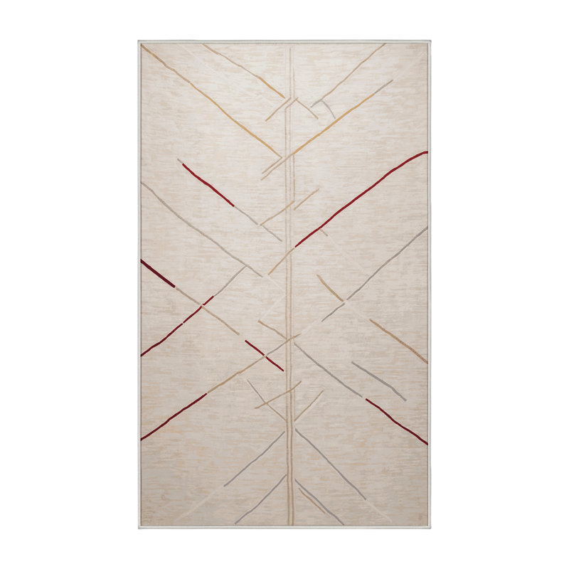Machine Washable Beige Area Rug, Rectangle 4' x  6'
