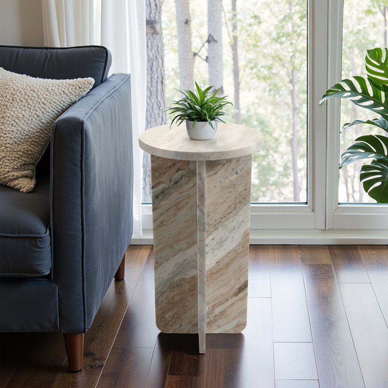 Kirean Marble Side Table - Elegant End Table for Living Room, Bedroom, or Office, 22" H x 12" W x 12" D