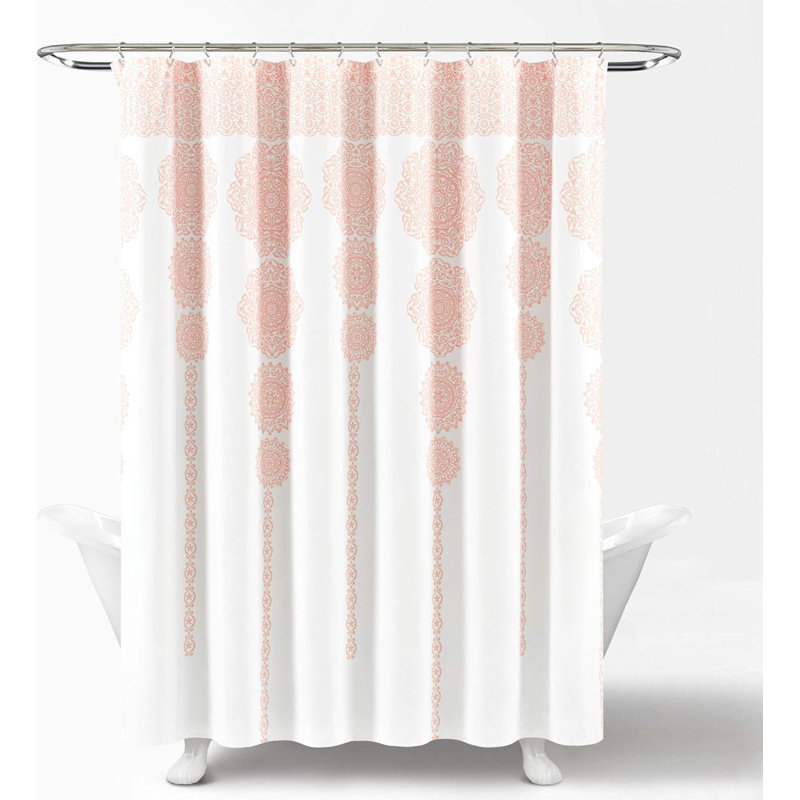 Extended Length Blush Floral Motif Polyester Shower Curtain