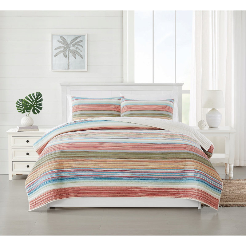Oceanfront Resort Palm Beach Yarn Dye Stripe Quilt Set, Twin XL Comforter + 1 Standard Sham
