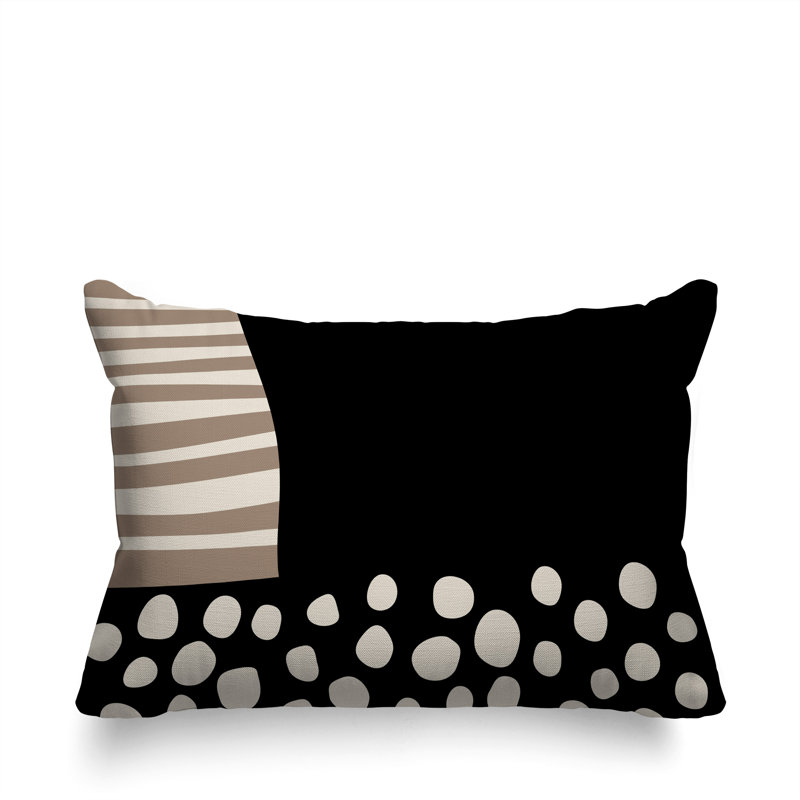 Oreiller rectangulaire réversible intérieur / extérieur Ekon, H 18 po x l 25 po, Noir / blanc cassé