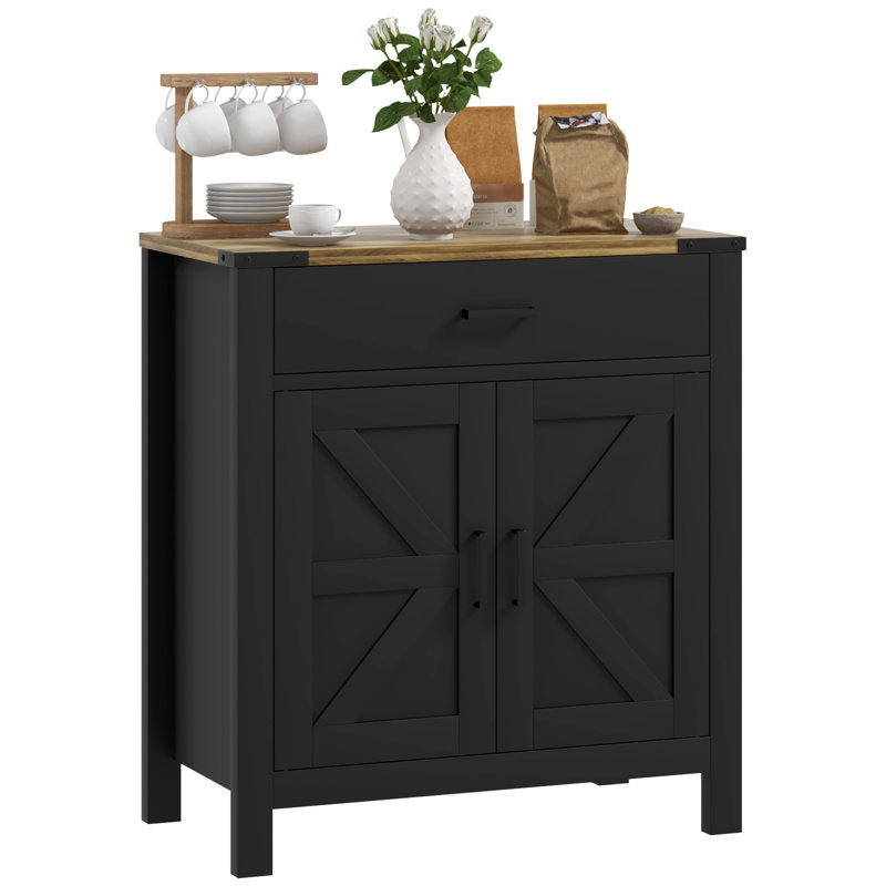 Buffet avec tiroir et tablette, style campagnard, Noir, noir, noir, noir