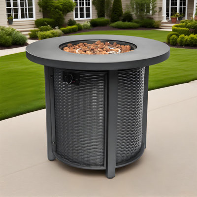 30inch Round Propane Fire Pit Table for Outdoor with Lid and Rocks 50000BTU