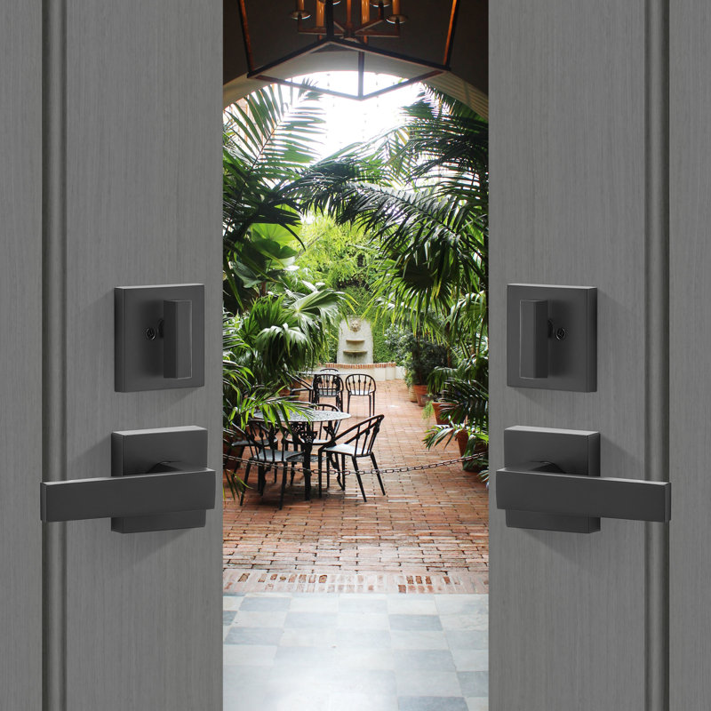 Matte Black Arched Double Front Door Handle Set with Reversible Lever