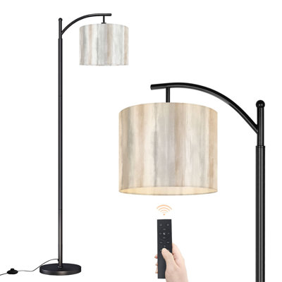 Arc Floor Lamp with Adjustable Lampshade Neutral Abstract Stripes Soft Tones Beige White Gray Standing Lamp 3 Color Temperatures Dimmable Tall Pole Lamp with Foot Switch for Bedroom