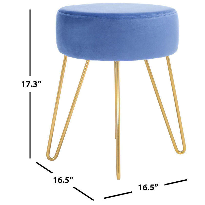 Repose-pieds rond en velours Boey 17 po, Velours bleu acier