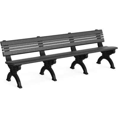 Banc de parc extérieur 8 pieds Cambridge - Bois 100% plastique recyclé avec structure en fonte | Siège d'extérieur durable, résistant aux intempéries, pour les parcs, les jardins et les écoles - noir
