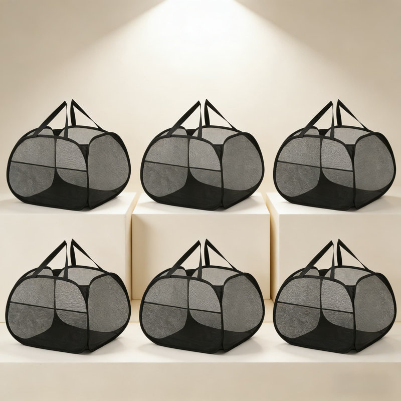 6 Pcs,Large Capacity Mesh Laundry Hamper With Small Holes, Foldable Storage Basket For Clothes, Toys, Blankets, And Bedding, Wide Opening For Easy Access, Durable Polyester Mesh With Steel Frame