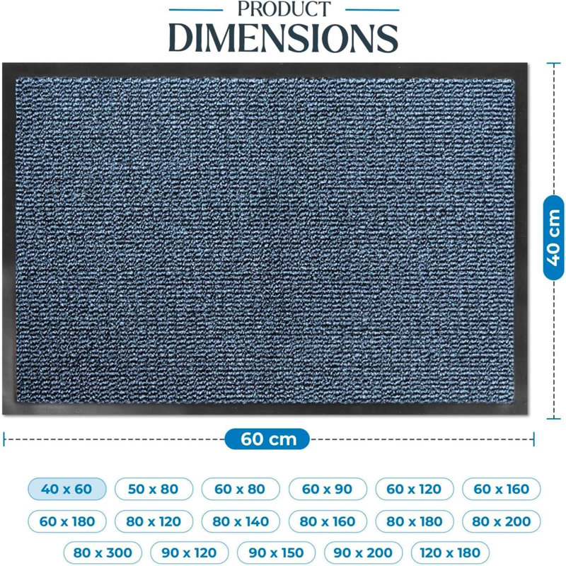 Non-Slip Doormat, Blue, 90cm W x 120cm L