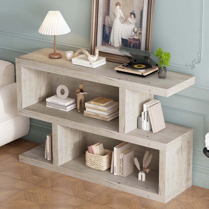 Console Table with Symmetrical 2-Tier Open Shelf, Natural