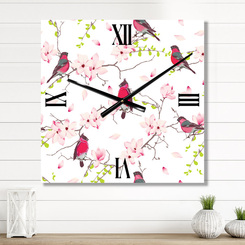 Horloge murale Bouvreuil sur magnolia, Très grand