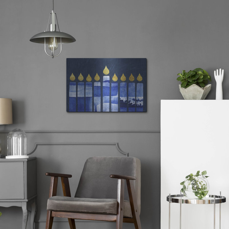 Art mural en métal Lark Manor ™ «Blue and White Menorah» par Linda Woods
