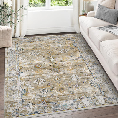 Tapis lavable à la machine Tapis patiné antidérapant antidérapant Tapis de salon à motif floral rétro pour salle à manger Bureau