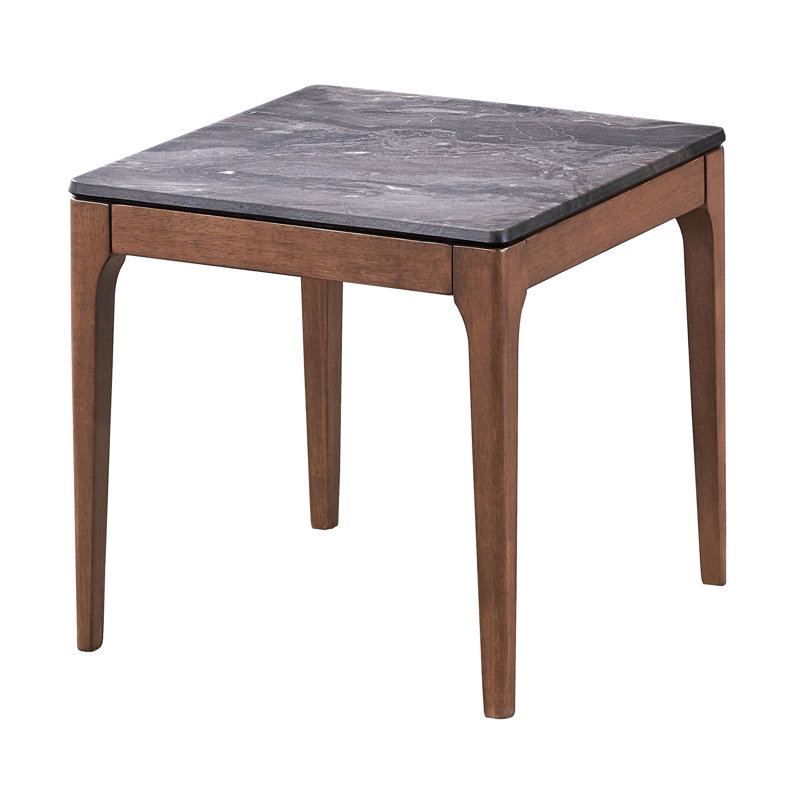 Dugray Square Engineered Stone Top End Table, Gray & Walnut