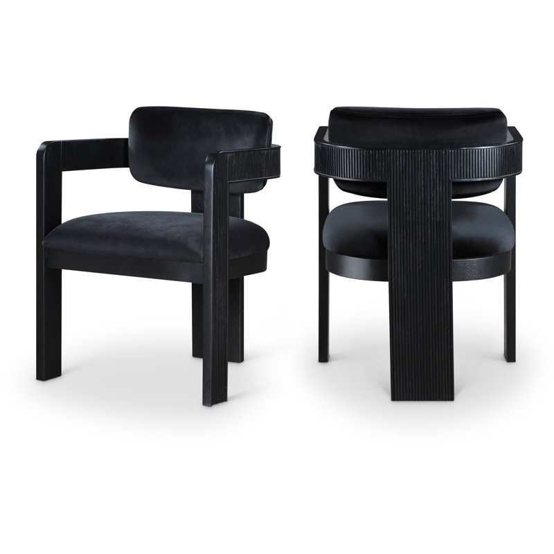 Sacha Frink Upholstered Dining Arm Chair, Black Velvet, Black