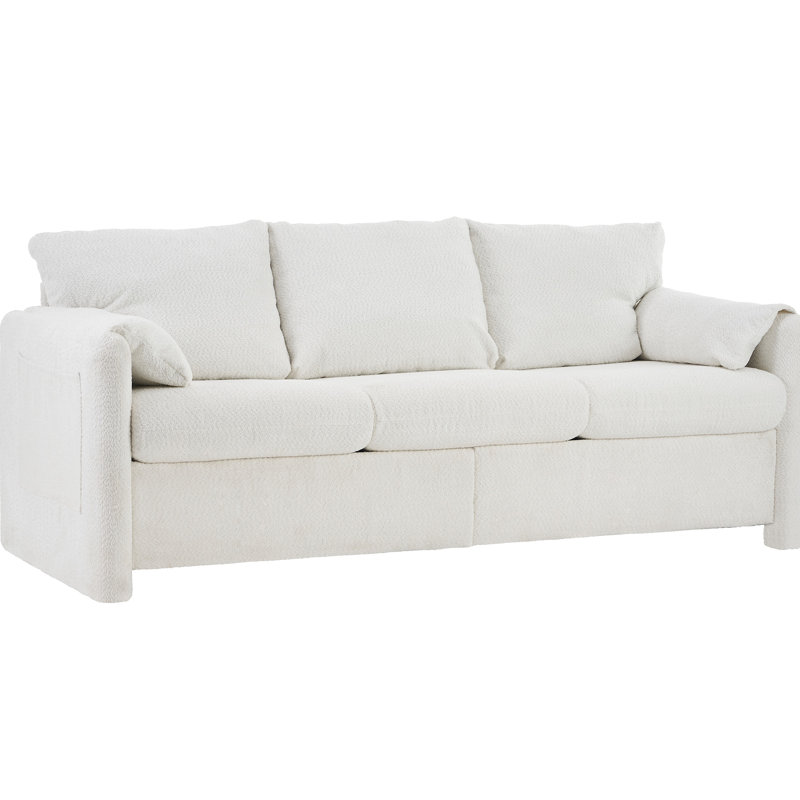 Anspach 2 en blanc avec tissu chenille et mousse haute densité fiable pour le salon, H 35,43 po x l 76,77 po x P 33,07 po, 3