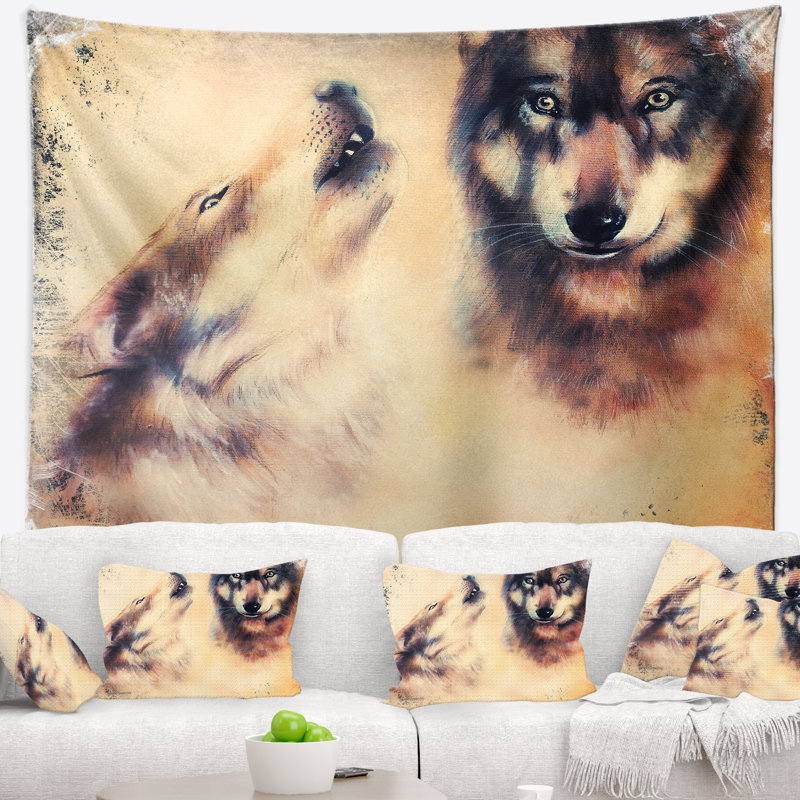 Tapisserie de loup hurlant Animal, H 78 po x l 92 po