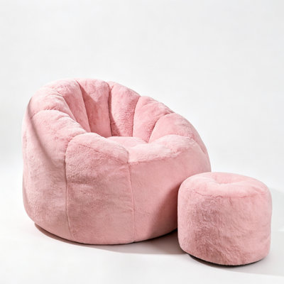 Pouf géant rose en forme de citrouille, en fausse fourrure, canapé de sol surdimensionné rempli de mousse pour la lecture et les jeux vidéo à domicile