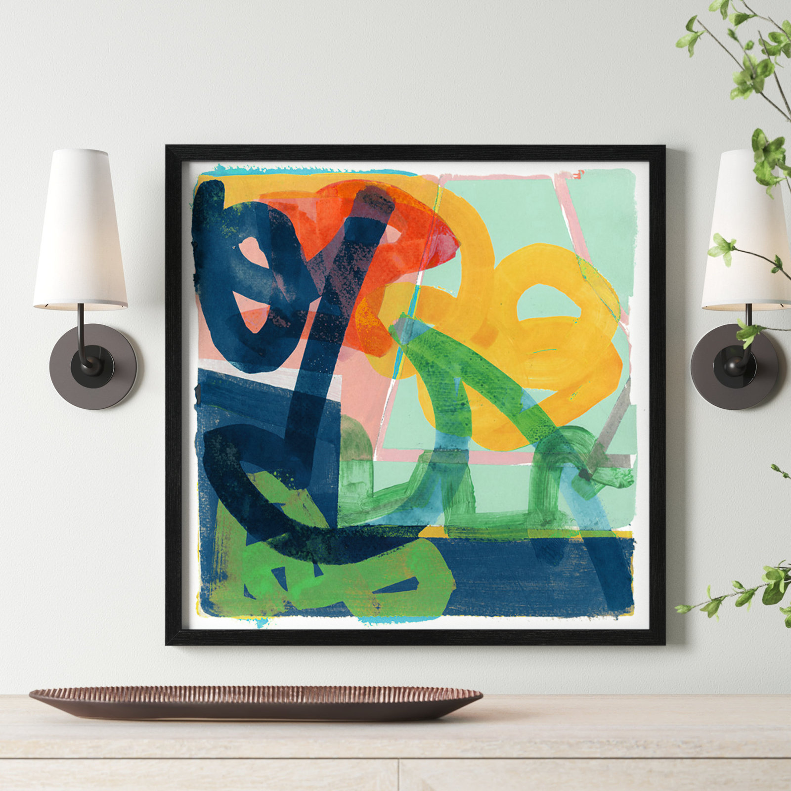 Dwyer "Link" Painting by Cartissi, 27.5" H x 27.5" W x 0.75" D, Black Framed