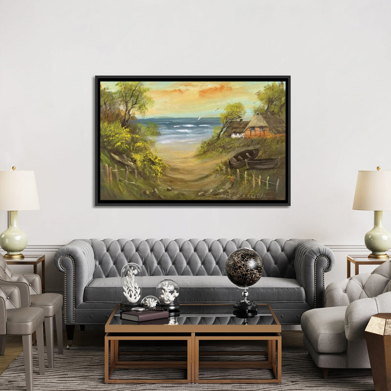« path to the beach », reproduction sur toile, H 18 po x l 26 po x P 1,5 po, Toile avec cadre noir, Pas de tapis