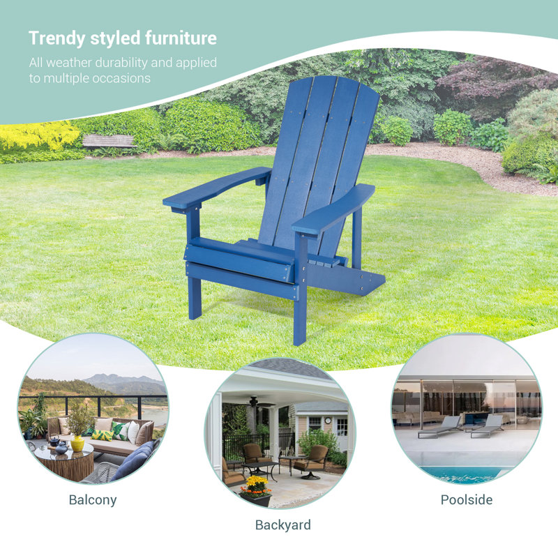 Kona HIPS Adirondack Chair Weather Resistant 350 Lbs for Outside Plastic Firepit Chair, Navy Blue