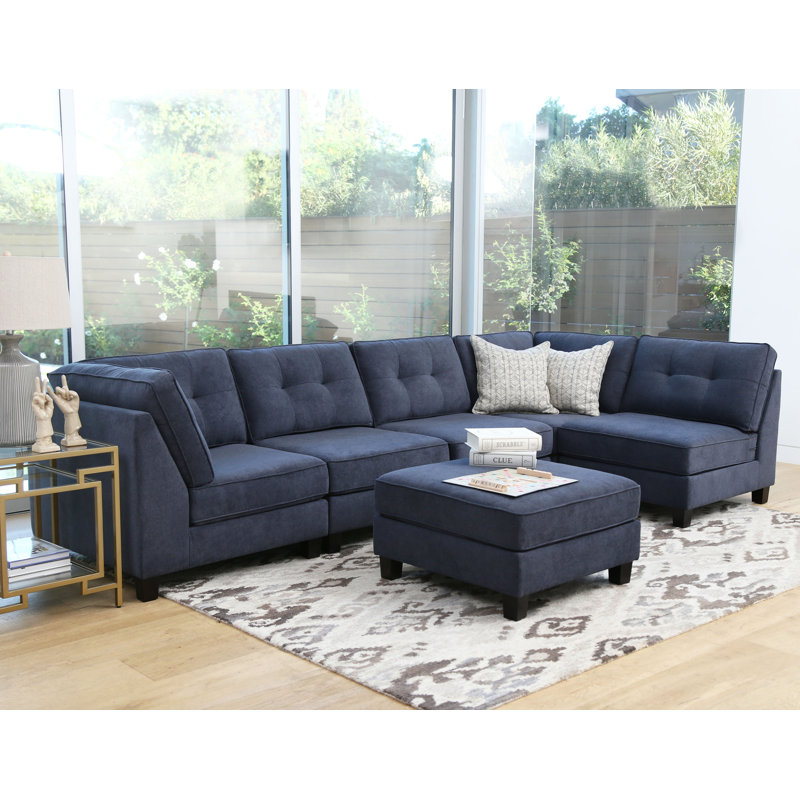 Lonon Upholstered L-Shaped Sectional Reversible, Navy Polyester