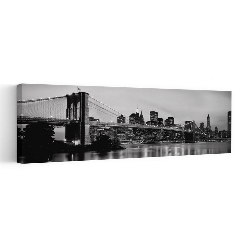 Brooklyn Bridge Across The East River At Dusk Manhattan New York City New York State USA by Richard Sisk - Wrapped Canvas Panoramic Print