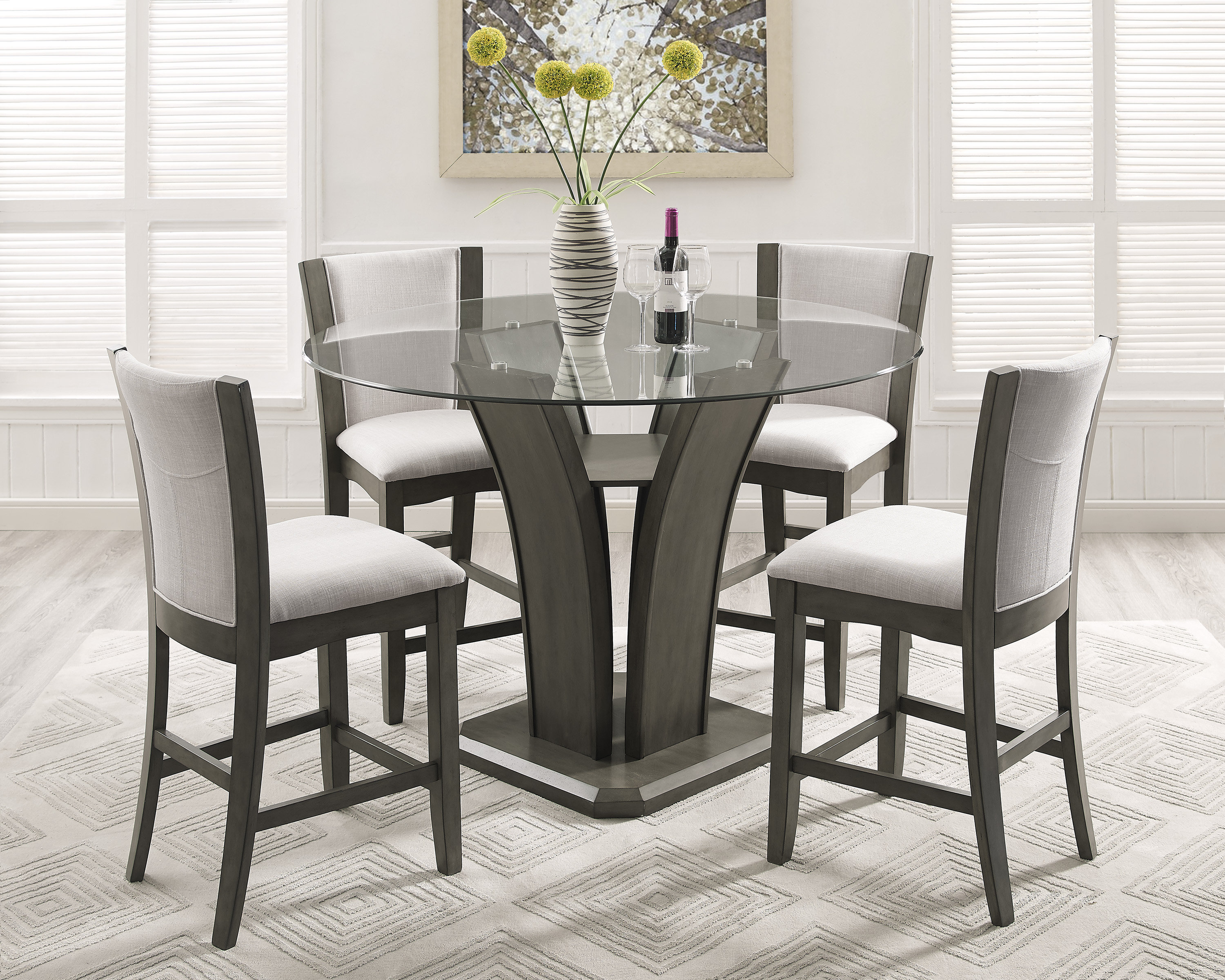 Wildon Home® Ammamaria Gray Round Glass Top Counter Height Dining Room Set Wayfair 7512