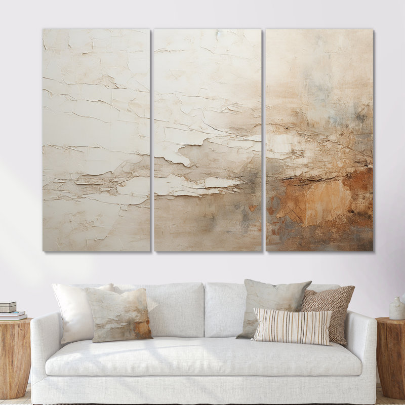 Beige And Brown Paint Fusion - Abstract Canvas Wall Art Set, 32" H x 48" W x 1" D, Wrapped Canvas