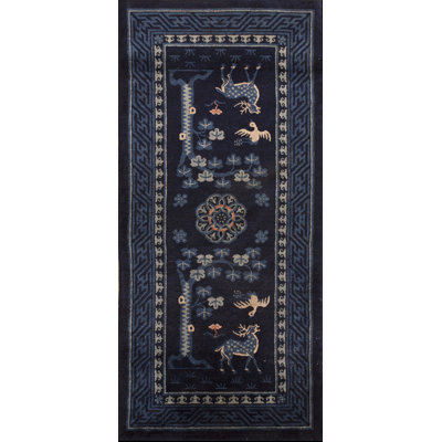 Tapis en laine noué à la main à motif de médaillon floral des années 1920
