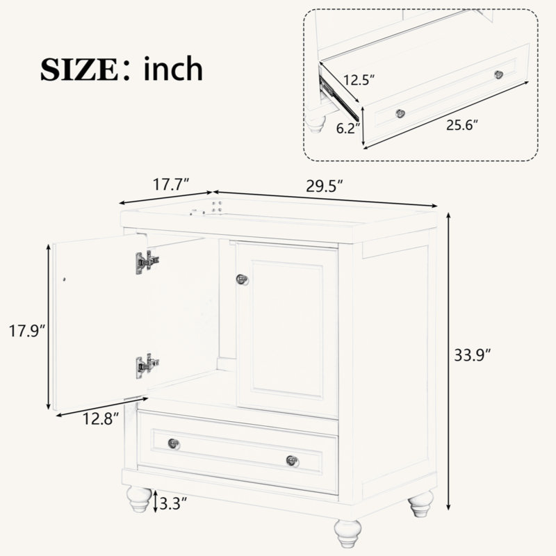White 30" Freestanding Bathroom Vanity with Drawer and Doors