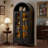 Modern Arched Black Display Cabinet With Glass Doors, Led Lighting, And Storage Drawer