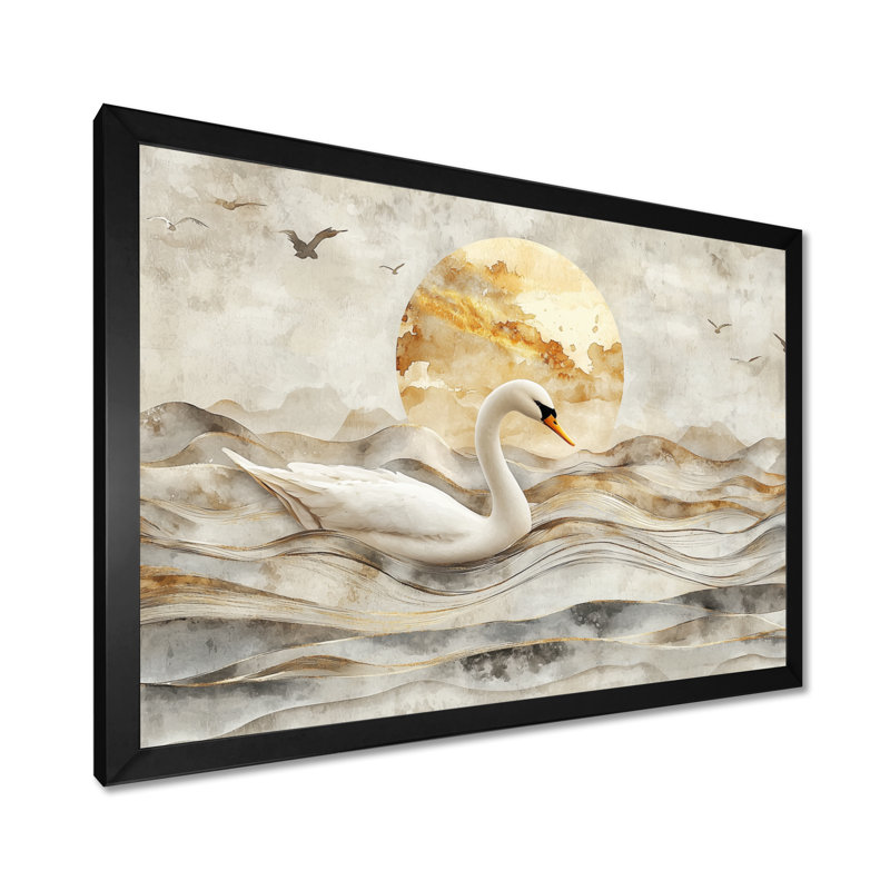 Dortly Sunset Swan Reflections of Elegance I - cygnes, art mural, H 30 po x l 40 po, Reproduction encadrée d'une seule photo
