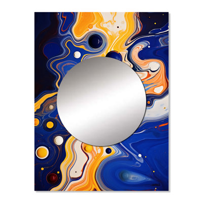 Lexter Yellow and blue liquid ink river III - Liquid Ink Wall Mirror, Yellow Decorative Mirror, Printed Metal Art