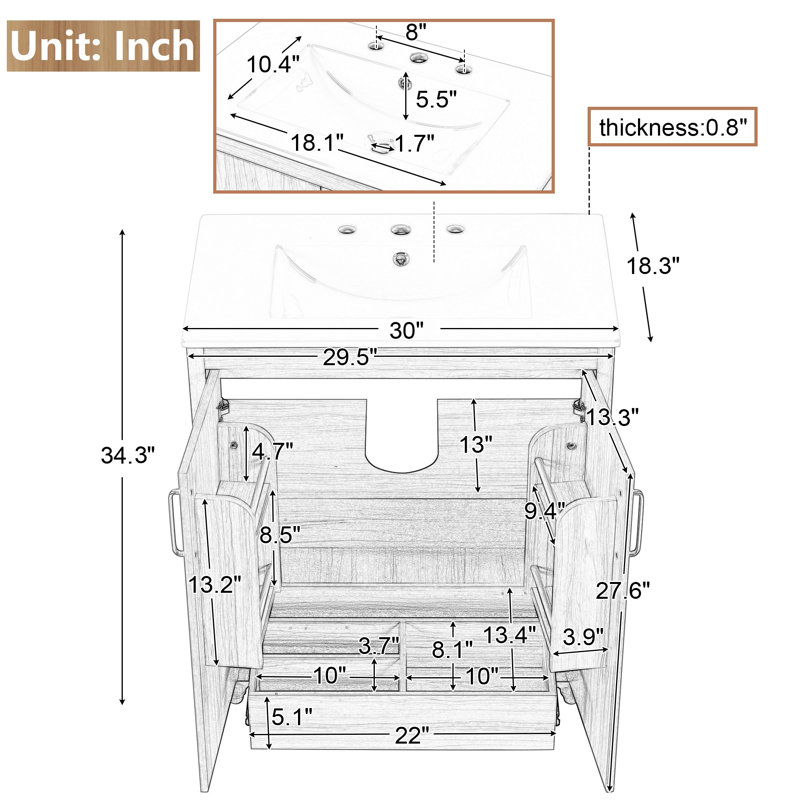 Meuble-lavabo simple 30 po avec plateau Denea