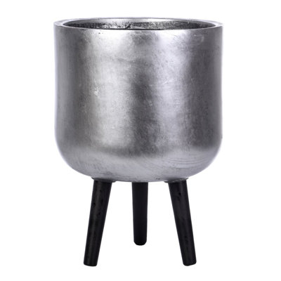 Idealist Concrete Effect Round Planter With Legs, Round Indoor Plant Pot Stand For Indoor Plants
