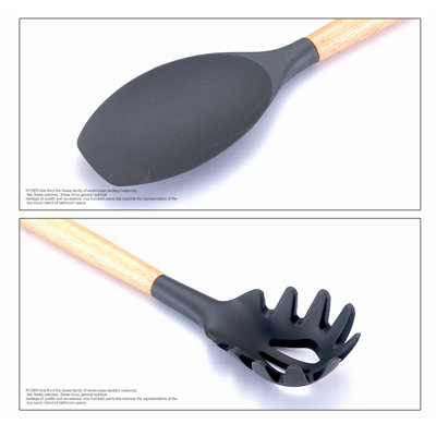 Ensemble de 8 ustensiles en silicone à poignée en bois Spatule résistante à la chaleur Cuillère à soupe antiadhésive Outils de cuisine spéciaux