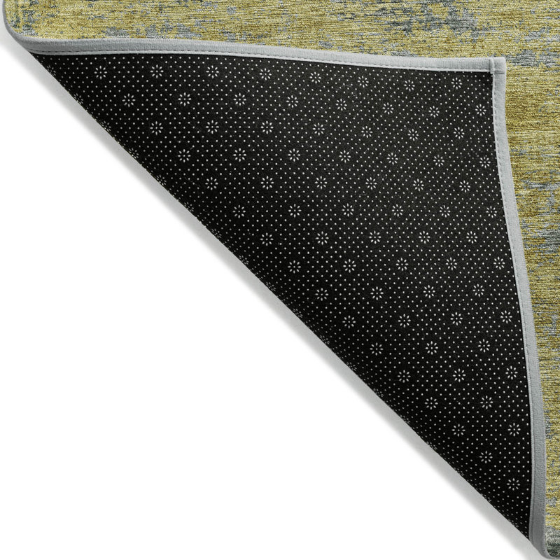 Tapis d'extérieur lavable abstrait vert doré et gris 10 pi x 14 pi
