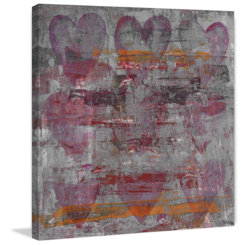 Pink Grey Hearts by Parvez Taj - Wrapped Canvas Painting, 45cm H x 45cm W x 3.81cm D